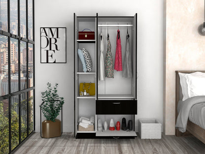 Modern Storage Armoire Wardrobe Cabinet with Drawer and Hanging Rod - 1st Choice Furniture Direct