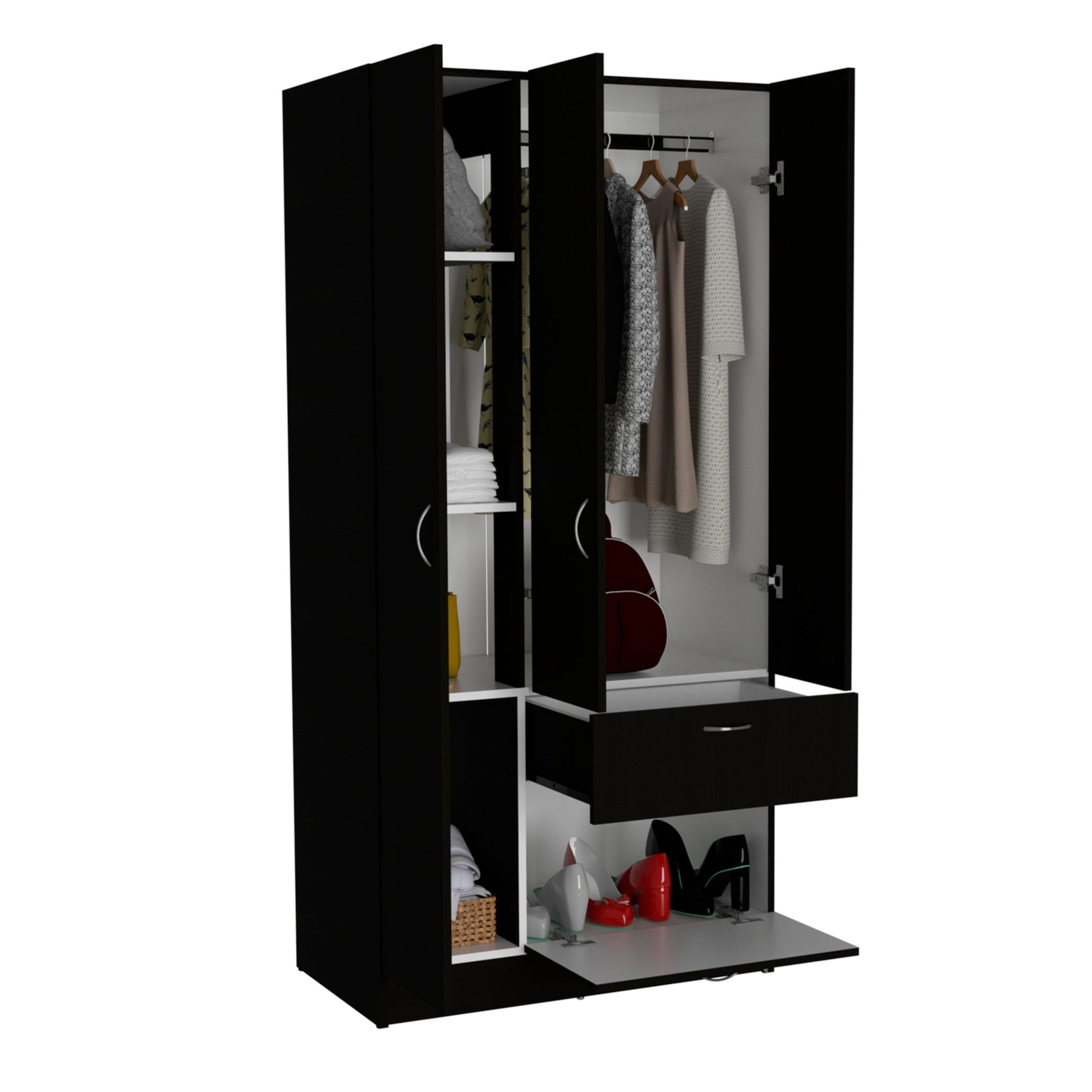 Modern Storage Armoire Wardrobe Cabinet with Drawer and Hanging Rod - 1st Choice Furniture Direct