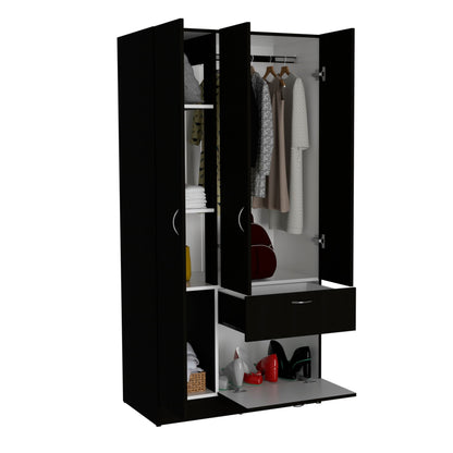 Modern Storage Armoire Wardrobe Cabinet with Drawer and Hanging Rod - 1st Choice Furniture Direct