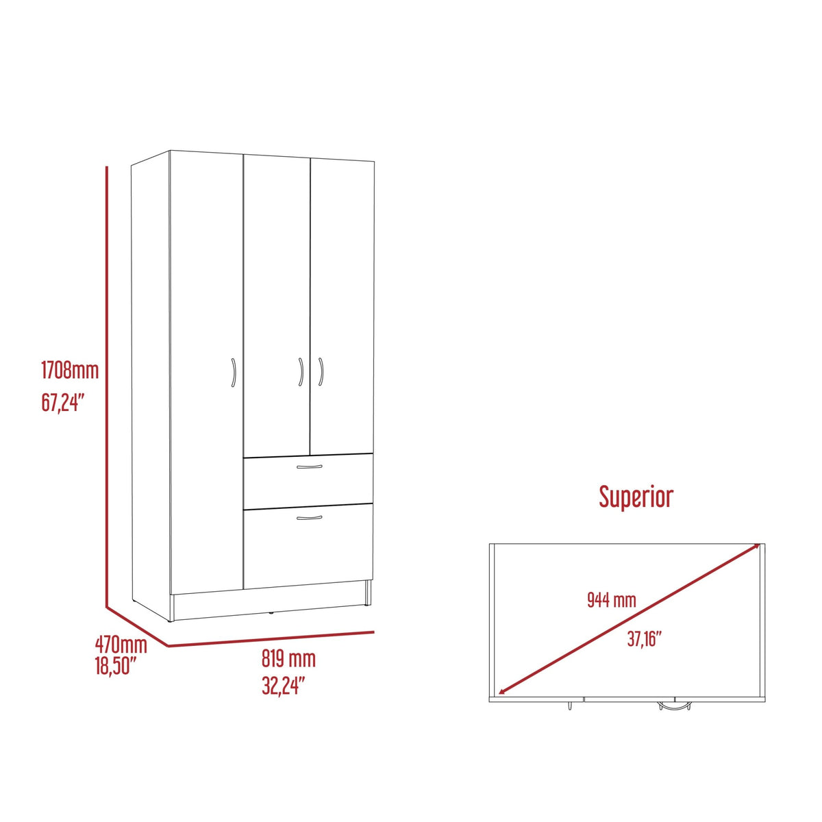 Modern Storage Armoire Wardrobe Cabinet with Drawer and Hanging Rod - 1st Choice Furniture Direct