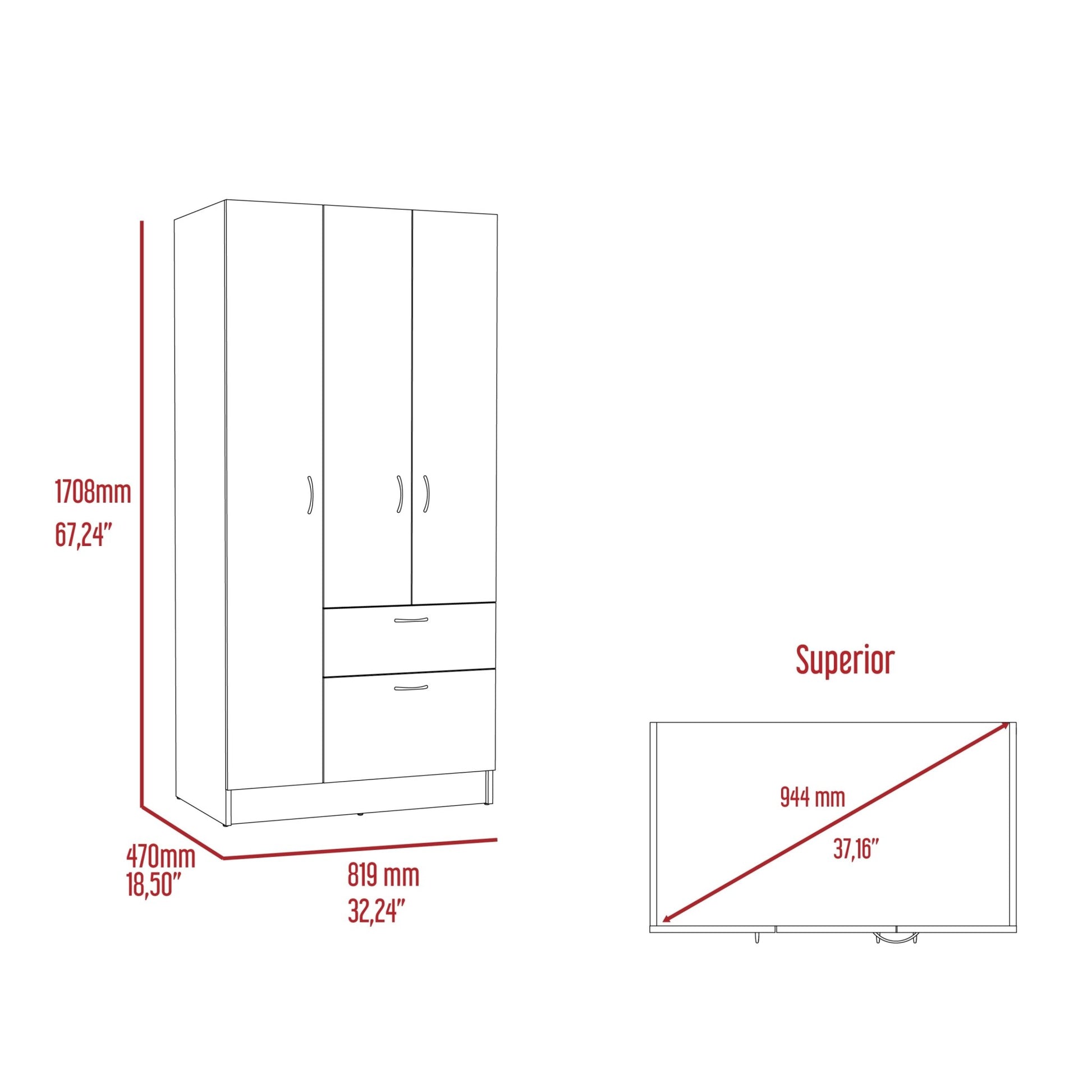 Modern Storage Armoire Wardrobe Cabinet with Drawer and Hanging Rod - 1st Choice Furniture Direct