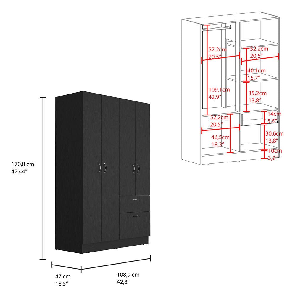Modern Storage Cabinet Wardrobe with Hanging Rod & Drawer – Multicolor Armoire - 1st Choice Furniture Direct