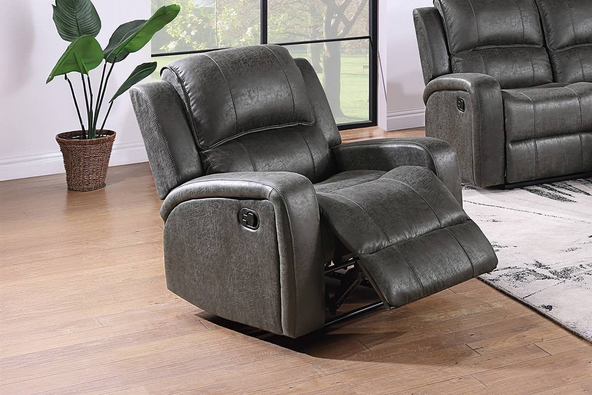 Modern Style 1pc Manual Recliner Square Arms Horizontal And Vertical Tufting Padded Recliner Smoke Finish Primary Living Room Furniture - 1st Choice Furniture Direct