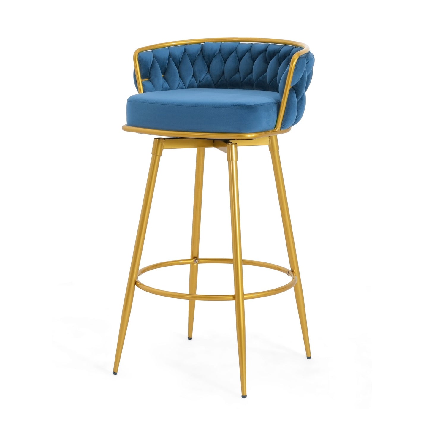 Modern Swivel Counter Height Bar Stools Set of 2 with Hand - Woven Backrest, Blue, Metal & Polyester, 31.5 Inch - 1st Choice Furniture Direct