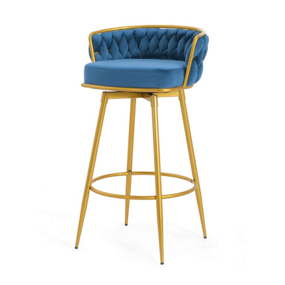 Modern Swivel Counter Height Bar Stools Set of 2 with Hand - Woven Backrest, Blue, Metal & Polyester, 31.5 Inch - 1st Choice Furniture Direct