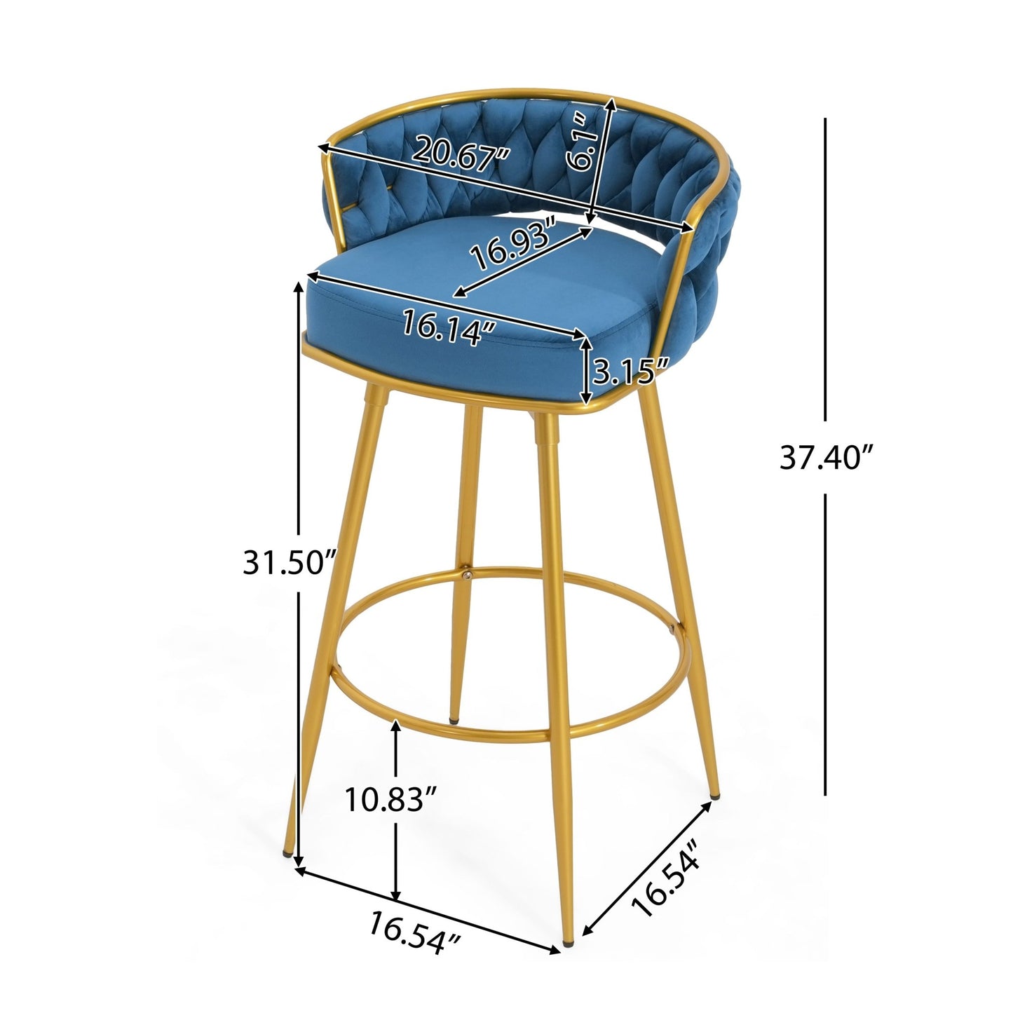 Modern Swivel Counter Height Bar Stools Set of 2 with Hand - Woven Backrest, Blue, Metal & Polyester, 31.5 Inch - 1st Choice Furniture Direct