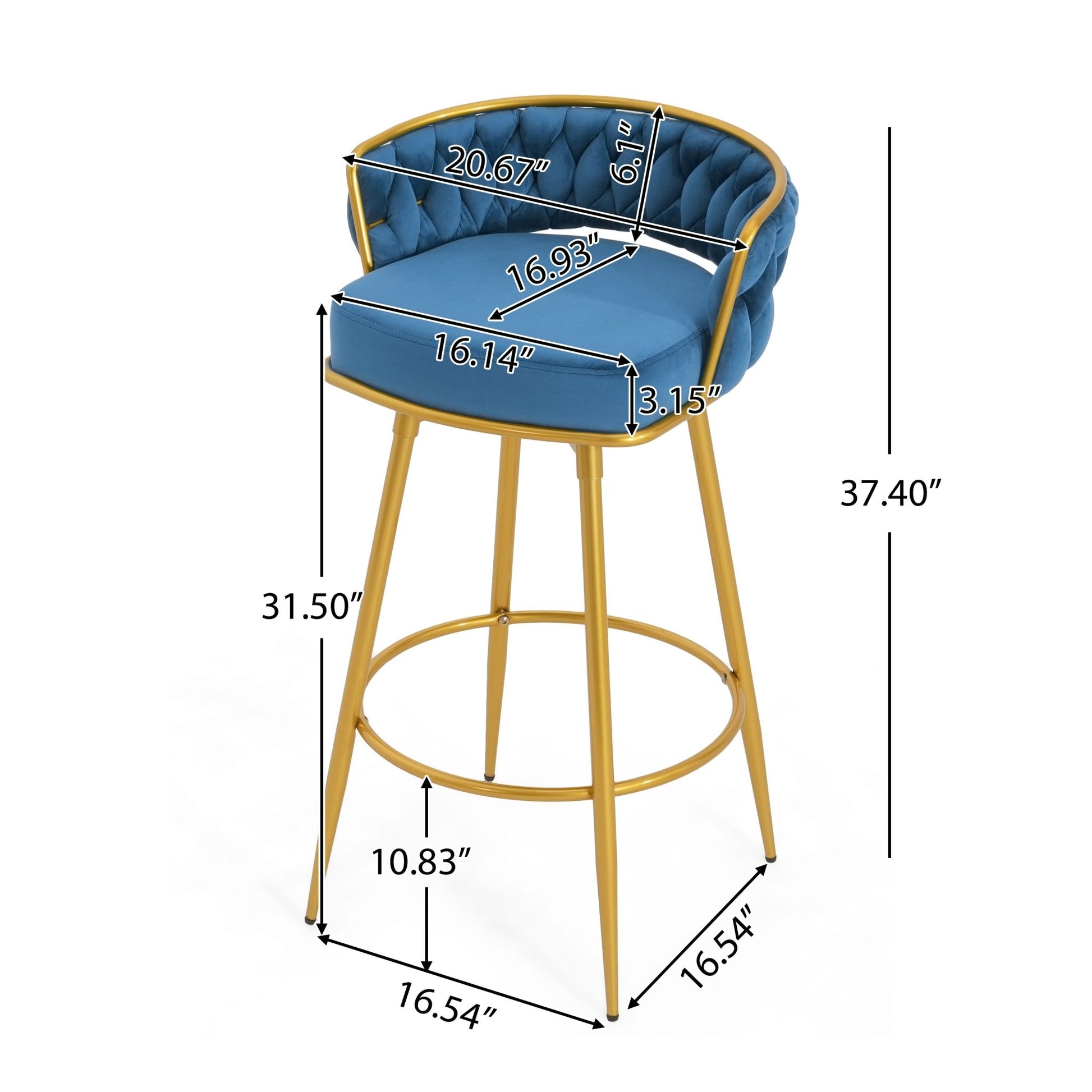Modern Swivel Counter Height Bar Stools Set of 2 with Hand - Woven Backrest, Blue, Metal & Polyester, 31.5 Inch - 1st Choice Furniture Direct