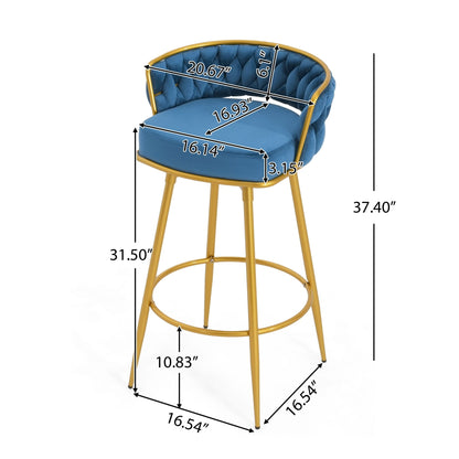 Modern Swivel Counter Height Bar Stools Set of 2 with Hand - Woven Backrest, Blue, Metal & Polyester, 31.5 Inch - 1st Choice Furniture Direct