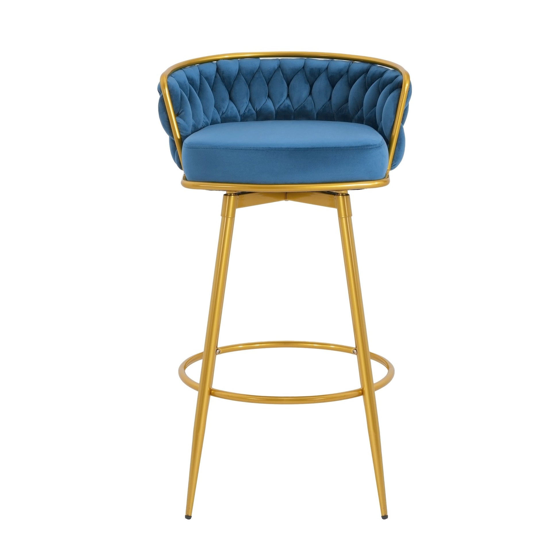 Modern Swivel Counter Height Bar Stools Set of 2 with Hand - Woven Backrest, Blue, Metal & Polyester, 31.5 Inch - 1st Choice Furniture Direct