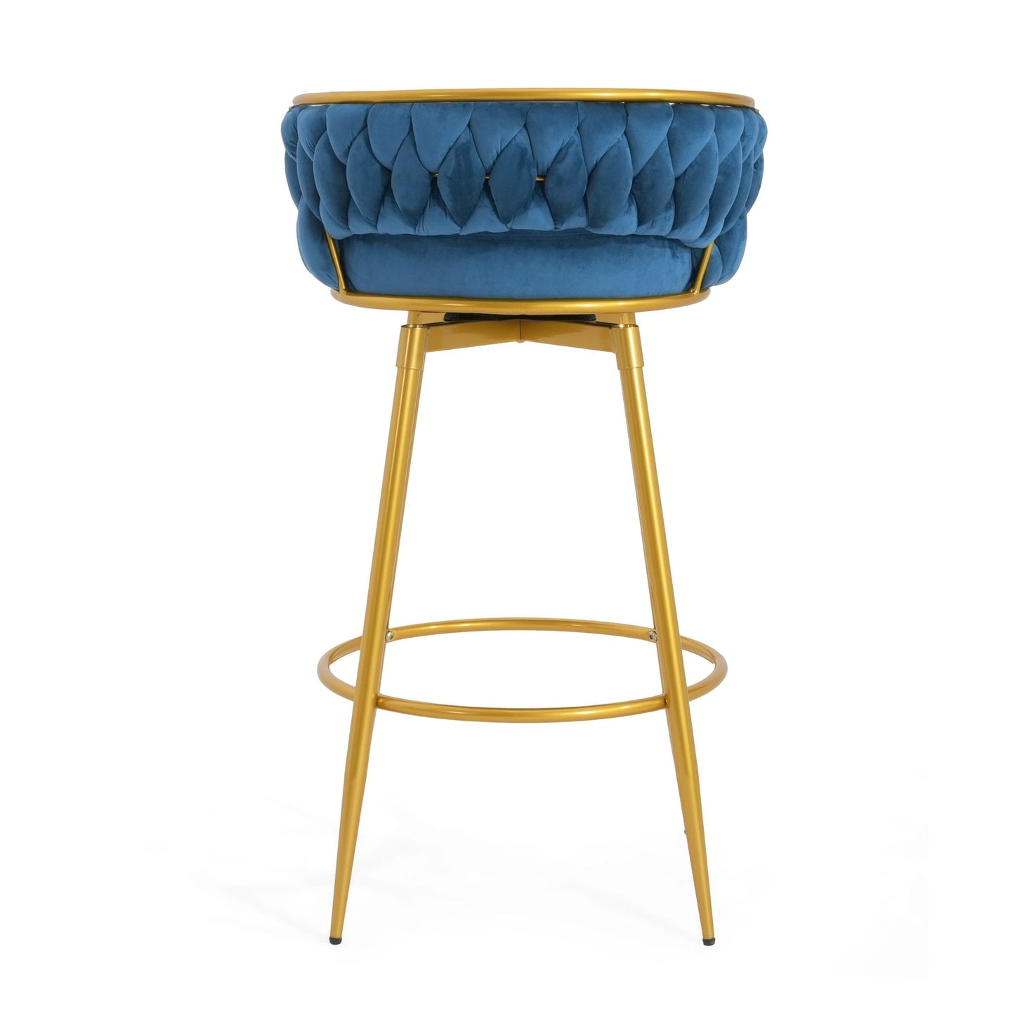 Modern Swivel Counter Height Bar Stools Set of 2 with Hand - Woven Backrest, Blue, Metal & Polyester, 31.5 Inch - 1st Choice Furniture Direct