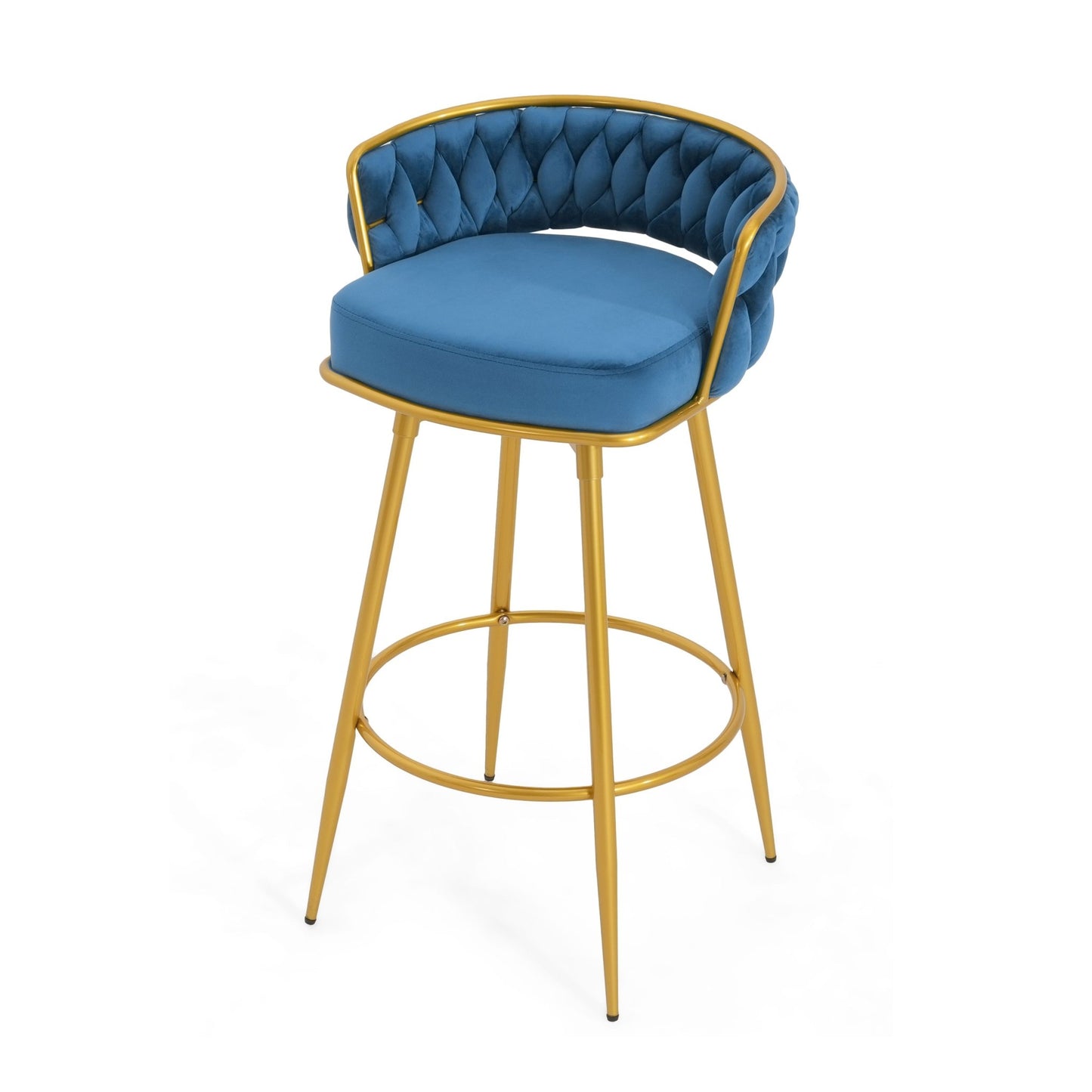 Modern Swivel Counter Height Bar Stools Set of 2 with Hand - Woven Backrest, Blue, Metal & Polyester, 31.5 Inch - 1st Choice Furniture Direct