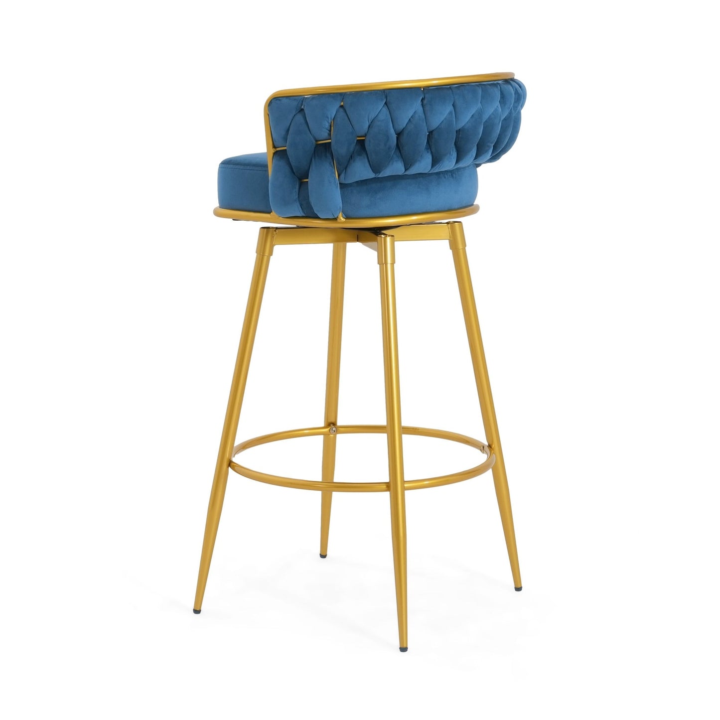 Modern Swivel Counter Height Bar Stools Set of 2 with Hand - Woven Backrest, Blue, Metal & Polyester, 31.5 Inch - 1st Choice Furniture Direct