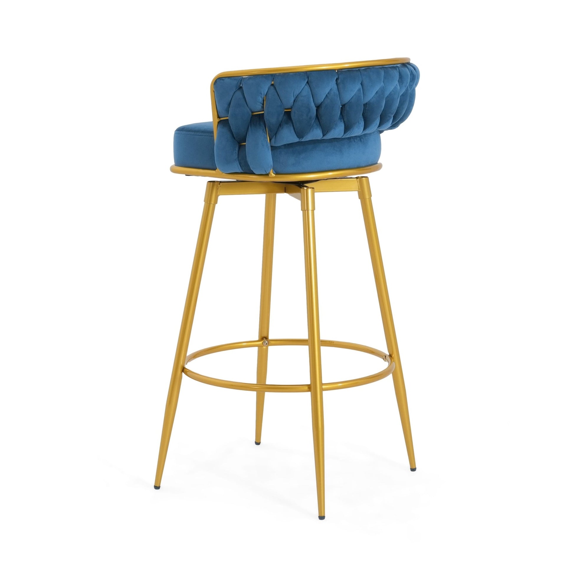 Modern Swivel Counter Height Bar Stools Set of 2 with Hand - Woven Backrest, Blue, Metal & Polyester, 31.5 Inch - 1st Choice Furniture Direct
