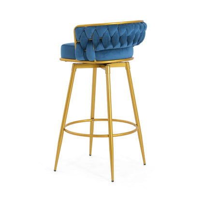 Modern Swivel Counter Height Bar Stools Set of 2 with Hand - Woven Backrest, Blue, Metal & Polyester, 31.5 Inch - 1st Choice Furniture Direct