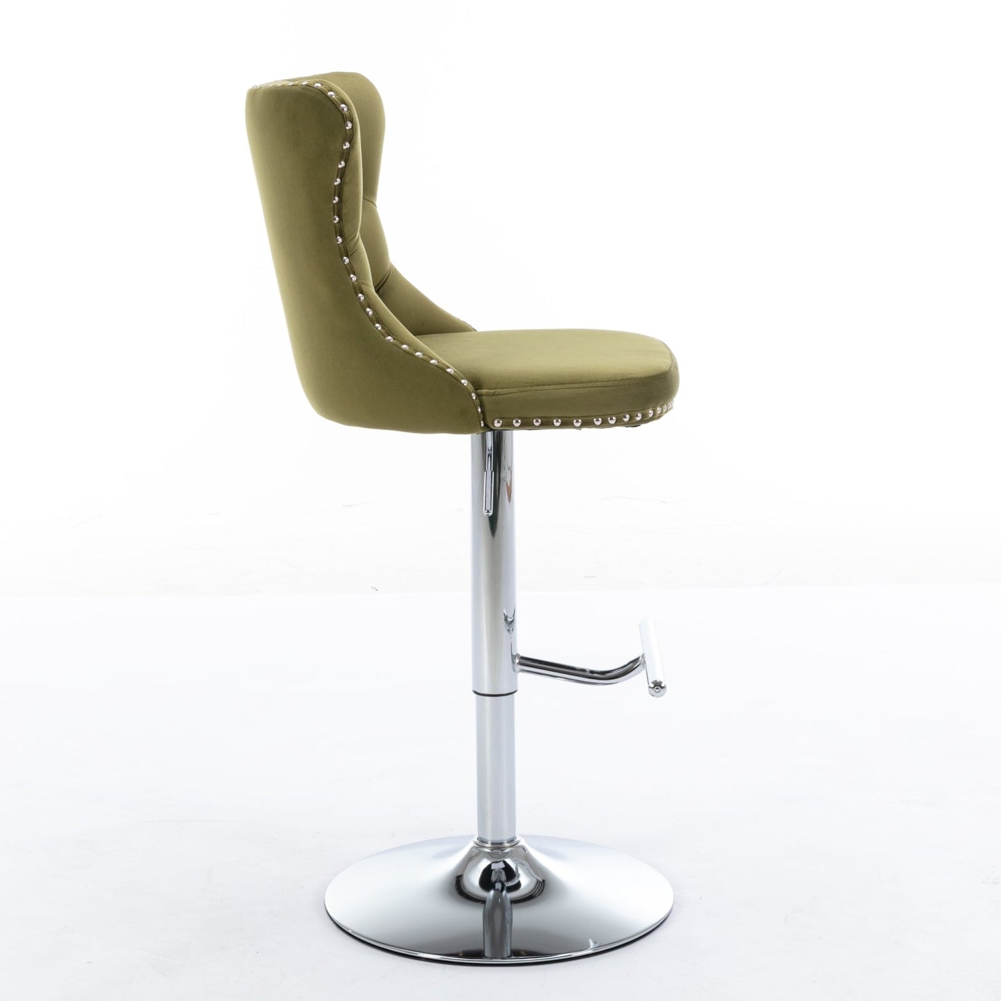 Modern Swivel Velvet Barstools with Adjustable Seat Height and Chrome Base, Olive Green, Set of 2 - 1st Choice Furniture Direct