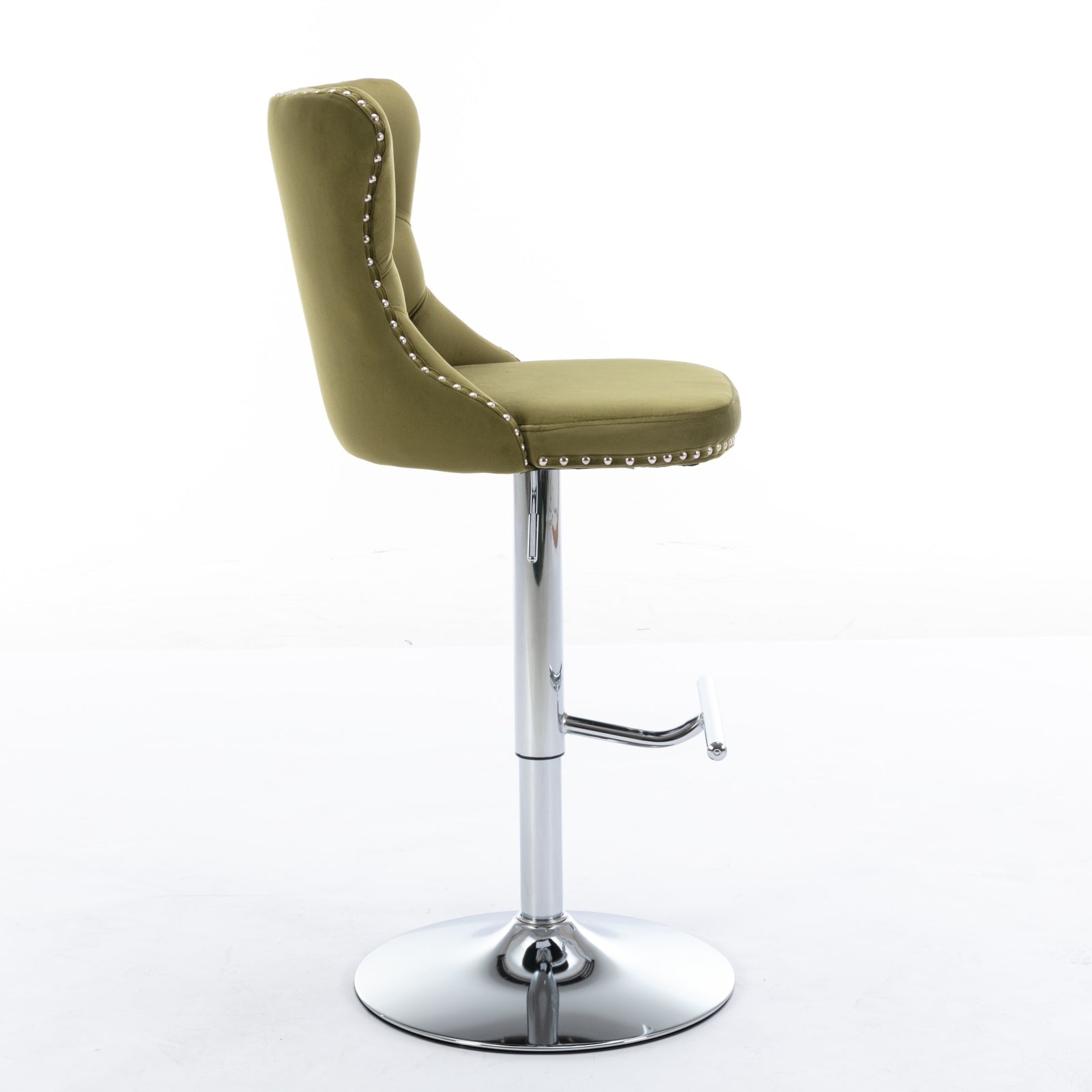 Modern Swivel Velvet Barstools with Adjustable Seat Height and Chrome Base, Olive Green, Set of 2 - 1st Choice Furniture Direct