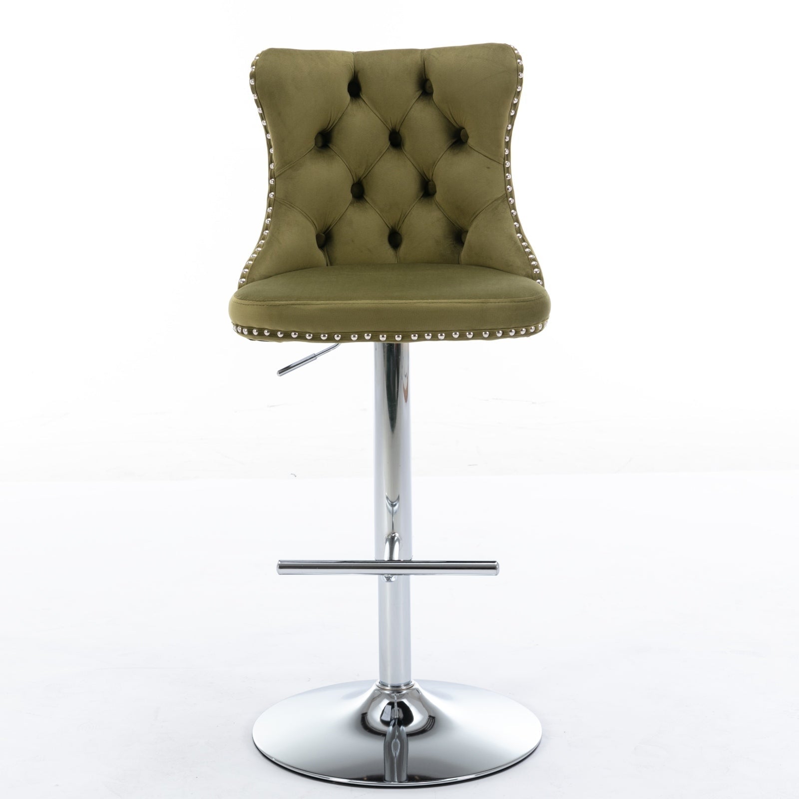 Modern Swivel Velvet Barstools with Adjustable Seat Height and Chrome Base, Olive Green, Set of 2 - 1st Choice Furniture Direct