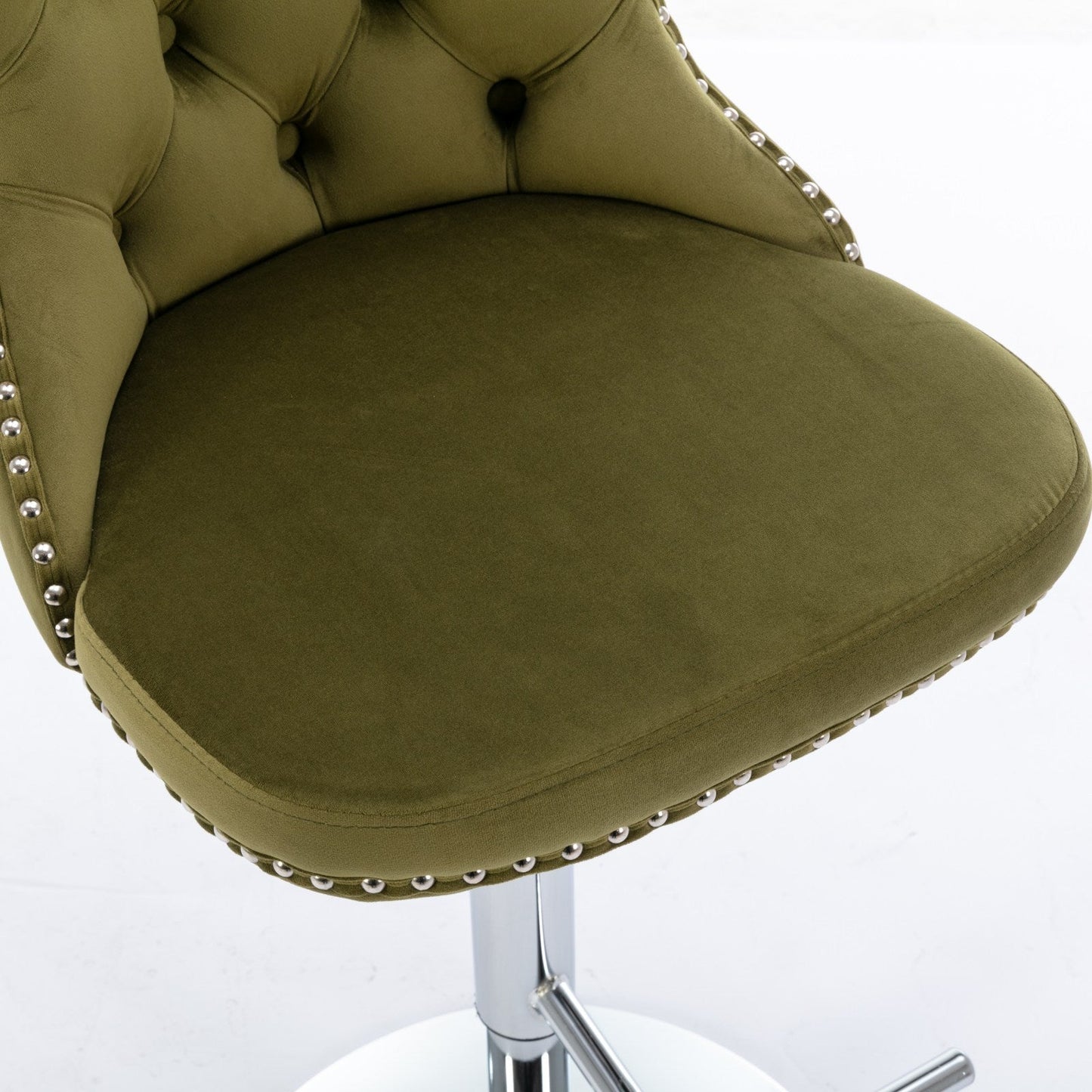 Modern Swivel Velvet Barstools with Adjustable Seat Height and Chrome Base, Olive Green, Set of 2 - 1st Choice Furniture Direct