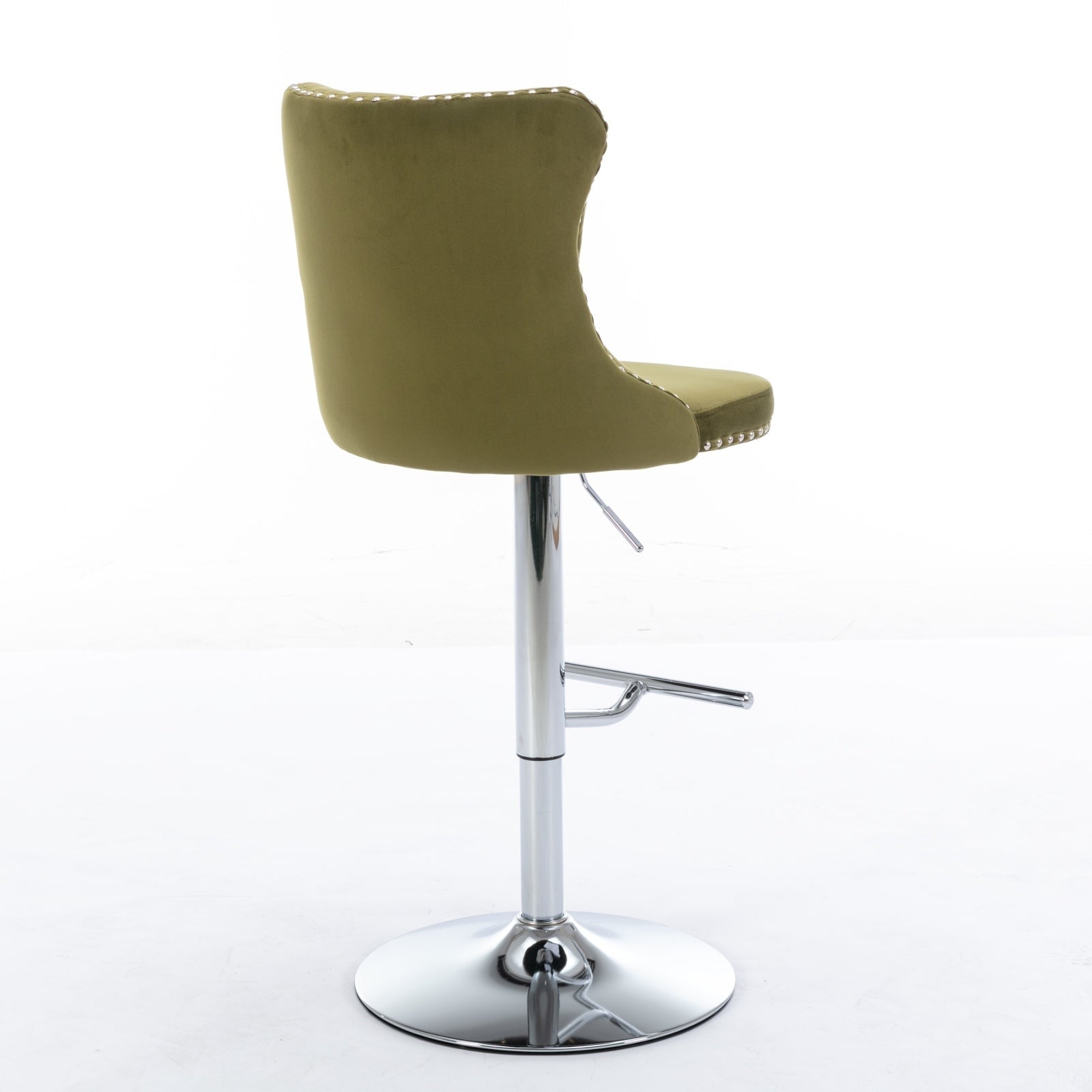 Modern Swivel Velvet Barstools with Adjustable Seat Height and Chrome Base, Olive Green, Set of 2 - 1st Choice Furniture Direct