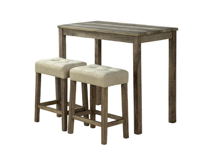 Modern Transitional Brown Dining Table w 2x Stools Biscuit - Tufted Seat Cushion Chair 3pc Dining Set - 1st Choice Furniture Direct