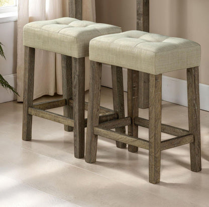 Modern Transitional Brown Dining Table w 2x Stools Biscuit - Tufted Seat Cushion Chair 3pc Dining Set - 1st Choice Furniture Direct