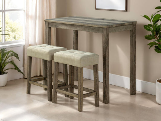 Modern Transitional Brown Dining Table w 2x Stools Biscuit - Tufted Seat Cushion Chair 3pc Dining Set - 1st Choice Furniture Direct