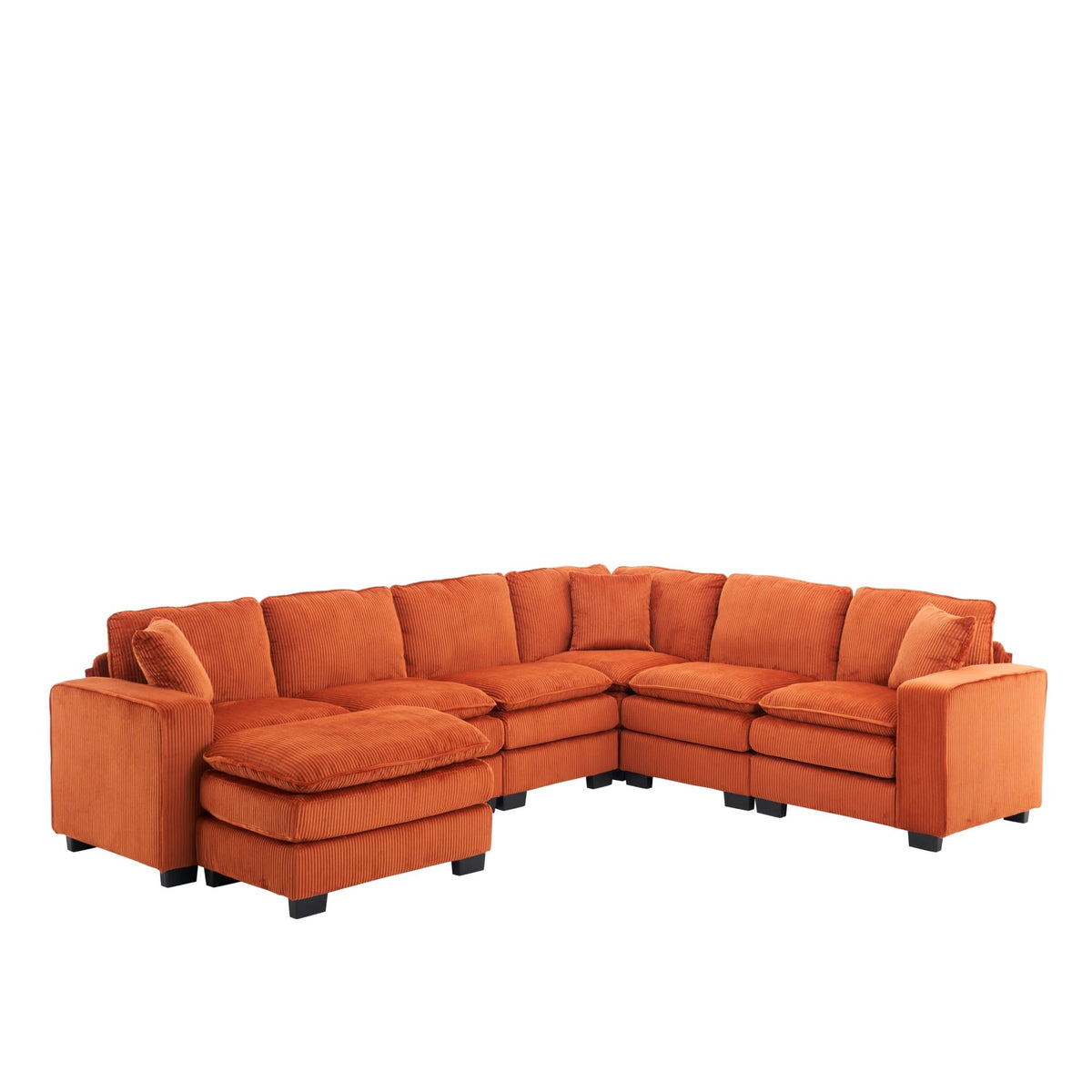 Modern U Shaped 6-seat Sectional Sofa Couch with one Ottoman and three toss pillows ,Modular Sofa for Living Room,Corduroy sofa - 1st Choice Furniture Direct