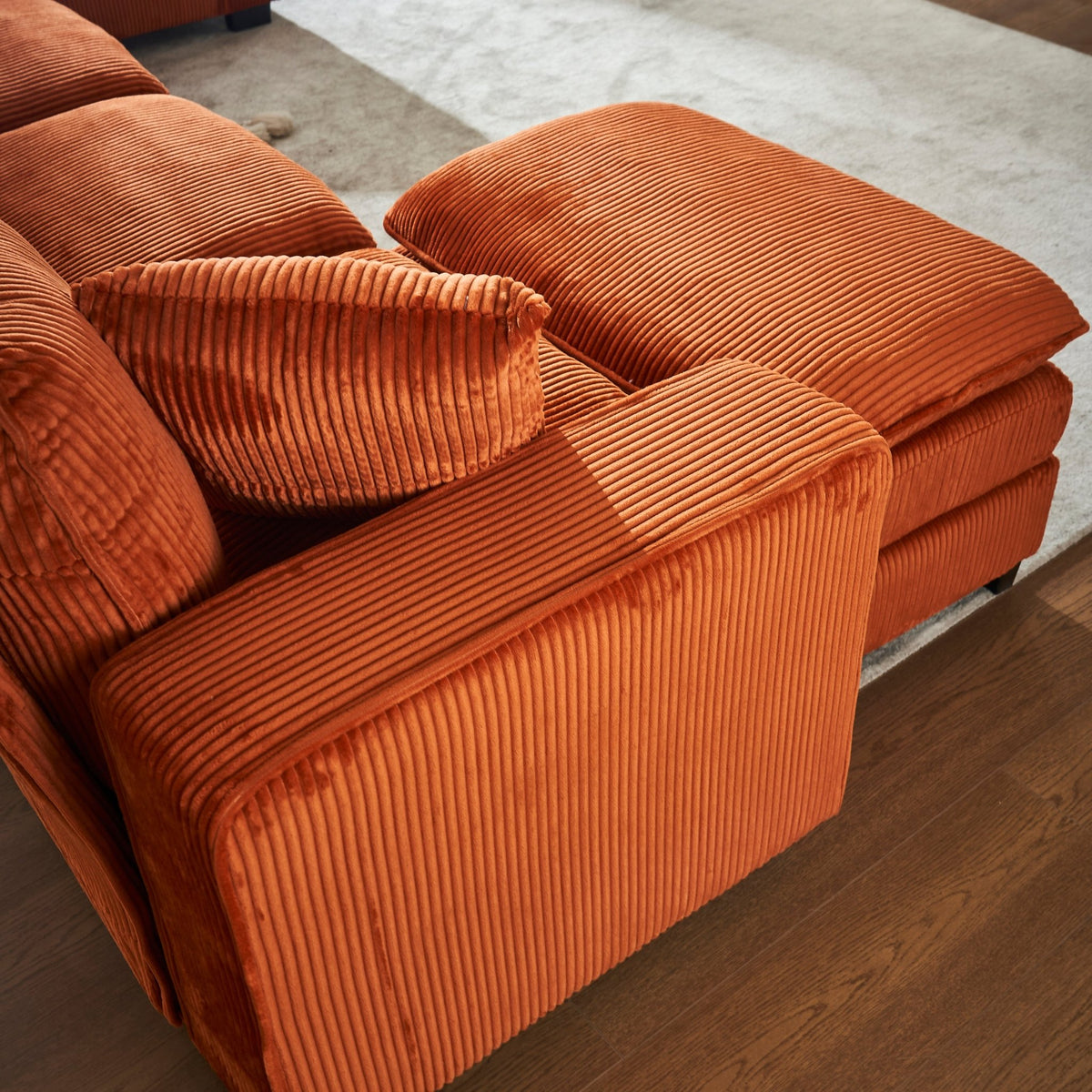 Modern U Shaped 6-seat Sectional Sofa Couch with one Ottoman and three toss pillows ,Modular Sofa for Living Room,Corduroy sofa - 1st Choice Furniture Direct