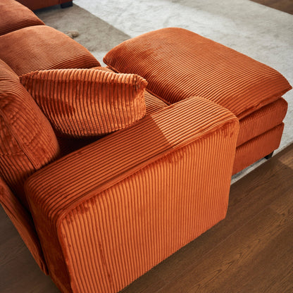 Modern U Shaped 6-seat Sectional Sofa Couch with one Ottoman and three toss pillows ,Modular Sofa for Living Room,Corduroy sofa - 1st Choice Furniture Direct