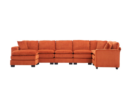 Modern U Shaped 6-seat Sectional Sofa Couch with one Ottoman and three toss pillows ,Modular Sofa for Living Room,Corduroy sofa - 1st Choice Furniture Direct