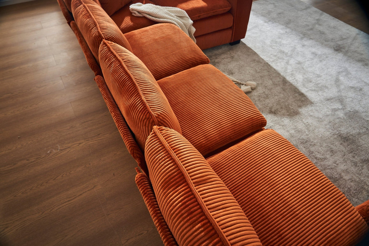 Modern U Shaped 6-seat Sectional Sofa Couch with one Ottoman and three toss pillows ,Modular Sofa for Living Room,Corduroy sofa - 1st Choice Furniture Direct