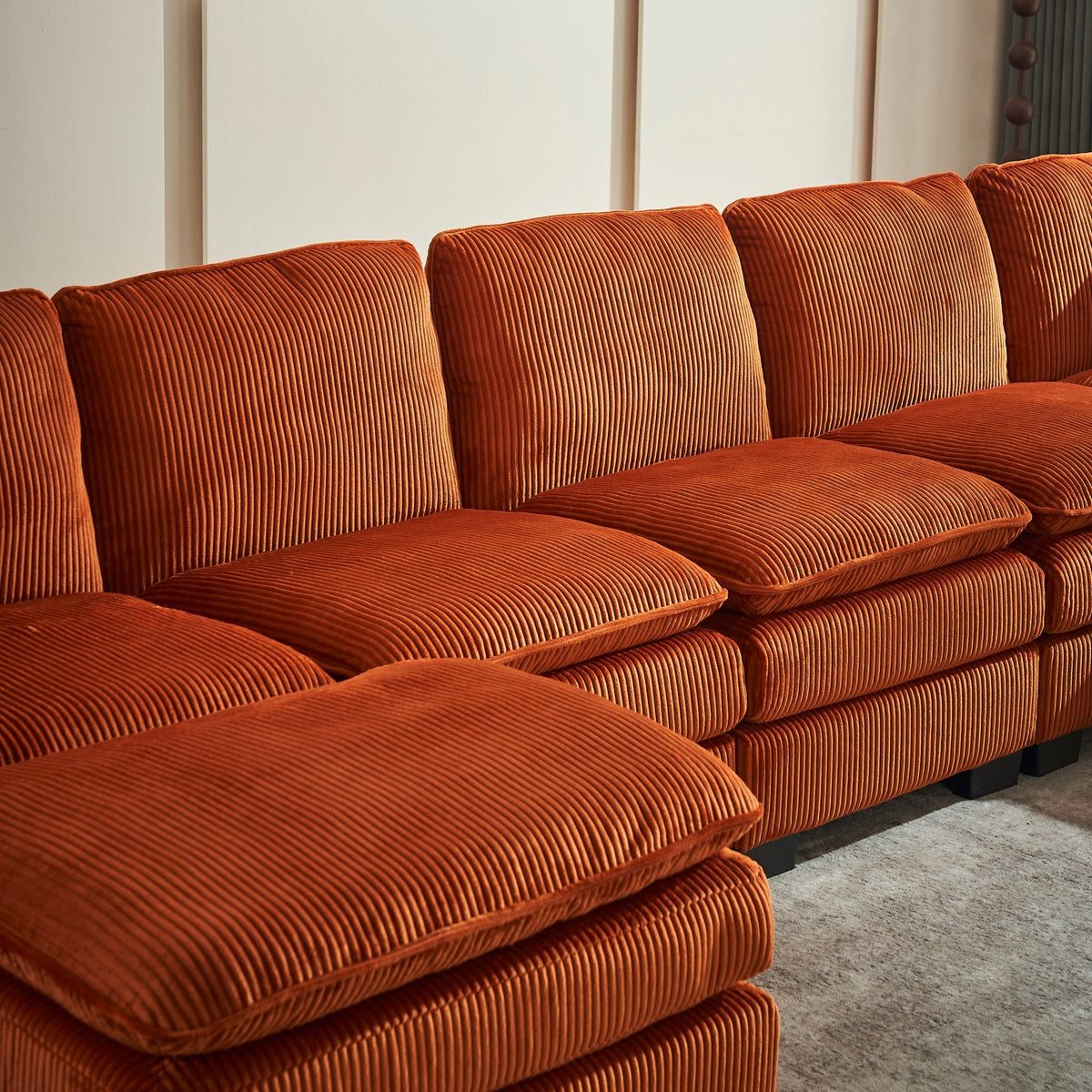 Modern U Shaped 6-seat Sectional Sofa Couch with one Ottoman and three toss pillows ,Modular Sofa for Living Room,Corduroy sofa - 1st Choice Furniture Direct