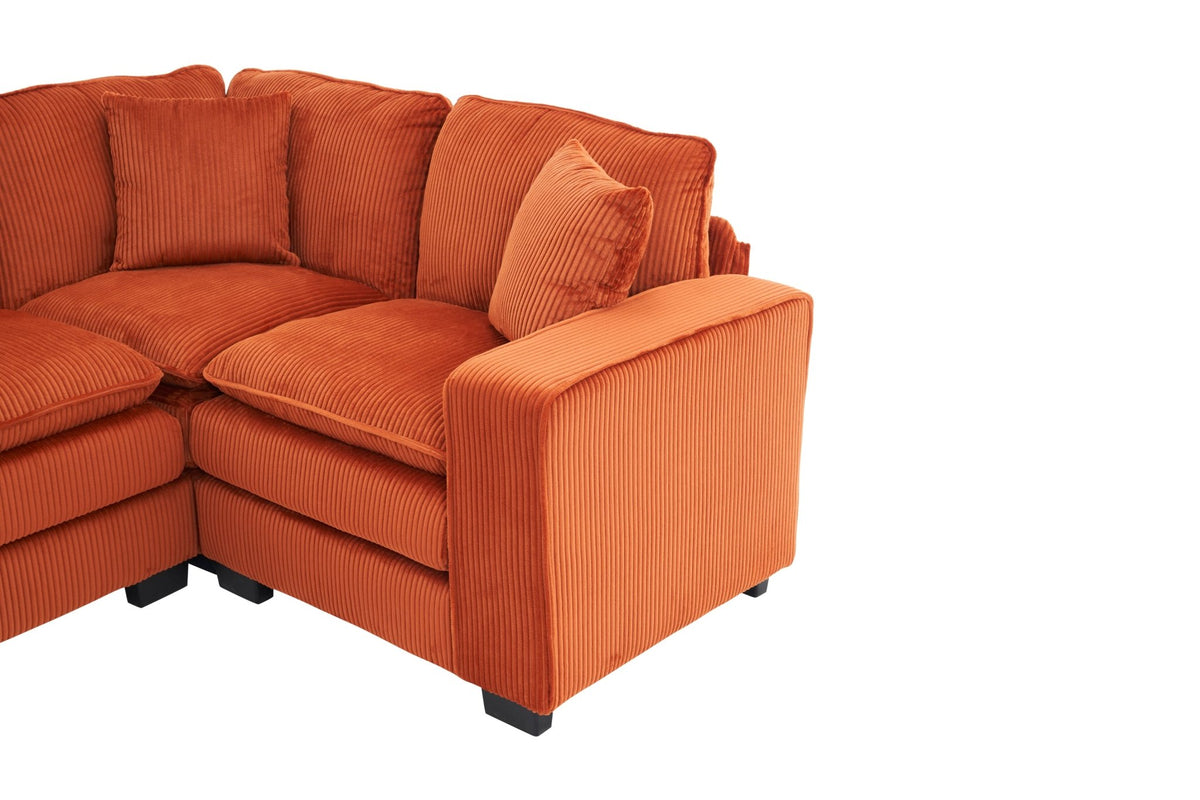 Modern U Shaped 6-seat Sectional Sofa Couch with one Ottoman and three toss pillows ,Modular Sofa for Living Room,Corduroy sofa - 1st Choice Furniture Direct
