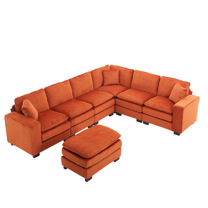 Modern U Shaped 6-seat Sectional Sofa Couch with one Ottoman and three toss pillows ,Modular Sofa for Living Room,Corduroy sofa - 1st Choice Furniture Direct