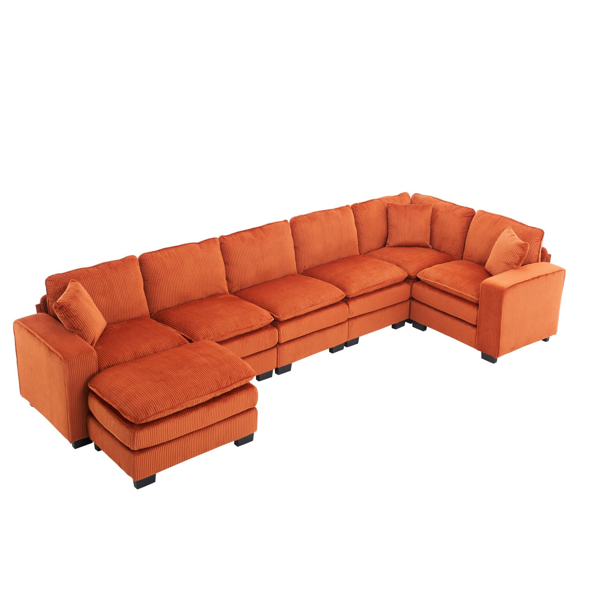 Modern U Shaped 6-seat Sectional Sofa Couch with one Ottoman and three toss pillows ,Modular Sofa for Living Room,Corduroy sofa - 1st Choice Furniture Direct