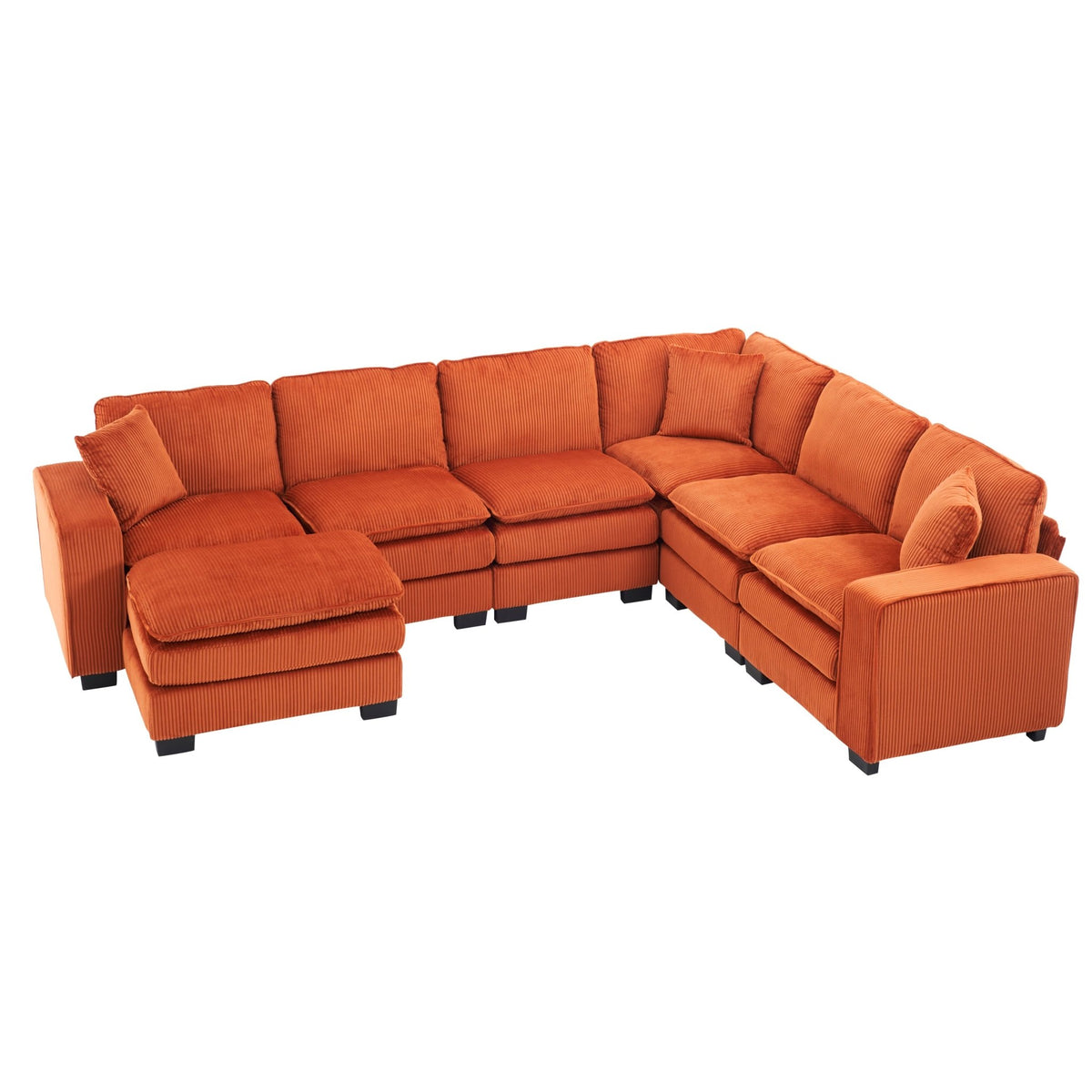 Modern U Shaped 6-seat Sectional Sofa Couch with one Ottoman and three toss pillows ,Modular Sofa for Living Room,Corduroy sofa - 1st Choice Furniture Direct