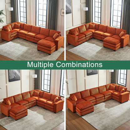 Modern U Shaped 6-seat Sectional Sofa Couch with one Ottoman and three toss pillows ,Modular Sofa for Living Room,Corduroy sofa - 1st Choice Furniture Direct