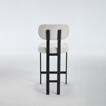 Modern Upholstered Fabric Bar Stools Set of 2, Cream, 26 Inch Counter Height Kitchen Island Chairs with Black Metal Legs - 1st Choice Furniture Direct
