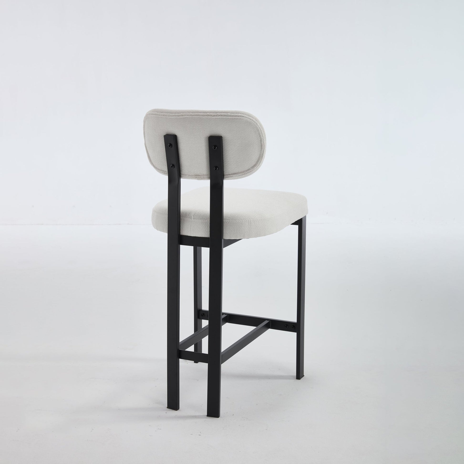 Modern Upholstered Fabric Bar Stools Set of 2, Cream, 26 Inch Counter Height Kitchen Island Chairs with Black Metal Legs - 1st Choice Furniture Direct