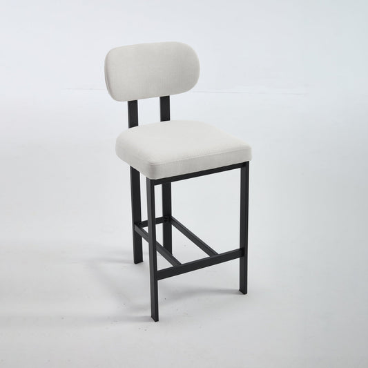 Modern Upholstered Fabric Bar Stools Set of 2, Cream, 26 Inch Counter Height Kitchen Island Chairs with Black Metal Legs - 1st Choice Furniture Direct