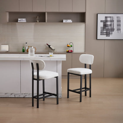 Modern Upholstered Fabric Bar Stools Set of 2, Cream, 26 Inch Counter Height Kitchen Island Chairs with Black Metal Legs - 1st Choice Furniture Direct