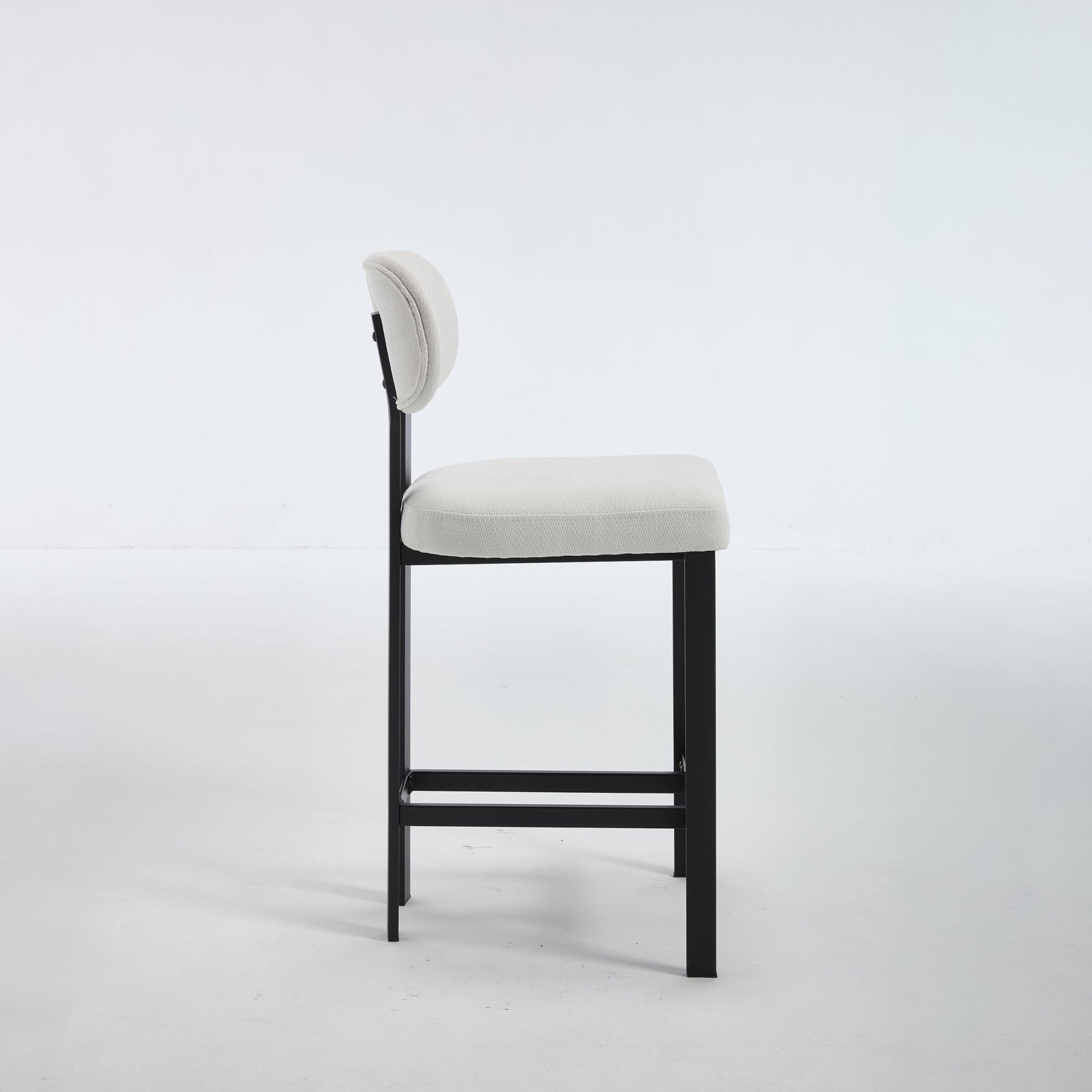 Modern Upholstered Fabric Bar Stools Set of 2, Cream, 26 Inch Counter Height Kitchen Island Chairs with Black Metal Legs - 1st Choice Furniture Direct