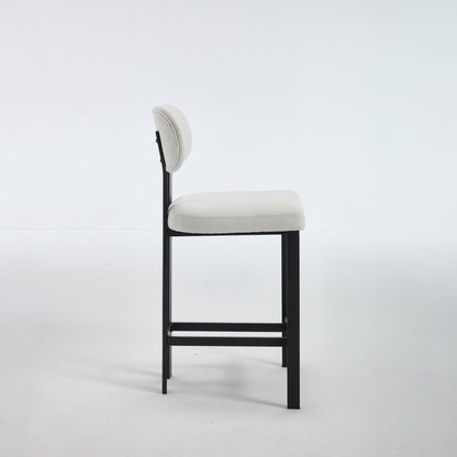 Modern Upholstered Fabric Bar Stools Set of 2, Cream, 26 Inch Counter Height Kitchen Island Chairs with Black Metal Legs - 1st Choice Furniture Direct
