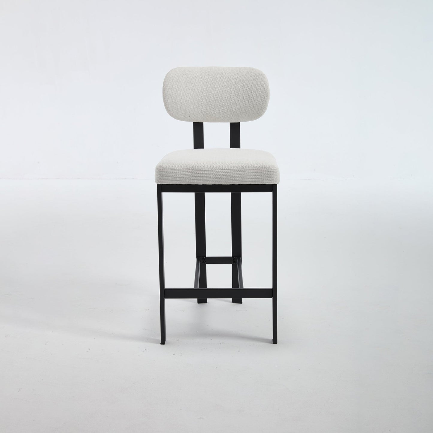 Modern Upholstered Fabric Bar Stools Set of 2, Cream, 26 Inch Counter Height Kitchen Island Chairs with Black Metal Legs - 1st Choice Furniture Direct