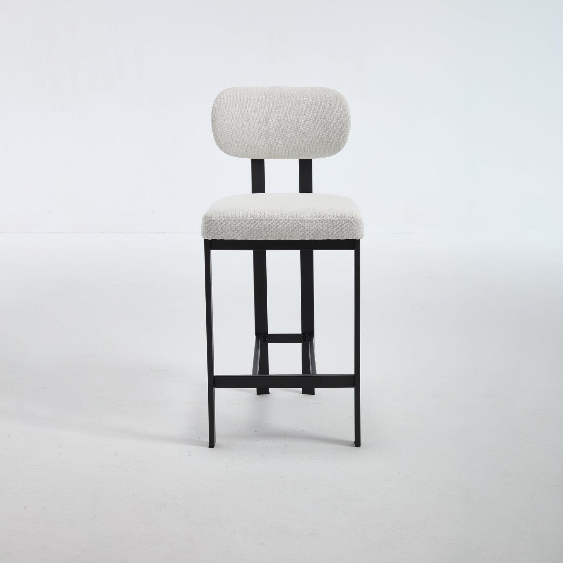 Modern Upholstered Fabric Bar Stools Set of 2, Cream, 26 Inch Counter Height Kitchen Island Chairs with Black Metal Legs - 1st Choice Furniture Direct