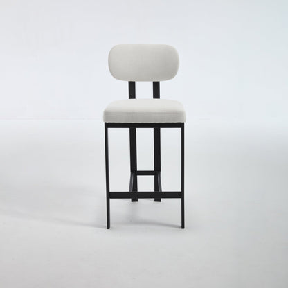 Modern Upholstered Fabric Bar Stools Set of 2, Cream, 26 Inch Counter Height Kitchen Island Chairs with Black Metal Legs - 1st Choice Furniture Direct