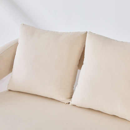 Modern Upholstered Velvet Open Back Loveseat Settee with 3 Pillows, Beige, Metal Legs, 53.7' - 1st Choice Furniture Direct