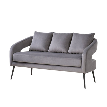 Modern Upholstered Velvet Open Back Loveseat Settee with 3 Pillows, Small Comfy Sofa 2 - Seater, Metal Legs, Charcoal - 1st Choice Furniture Direct
