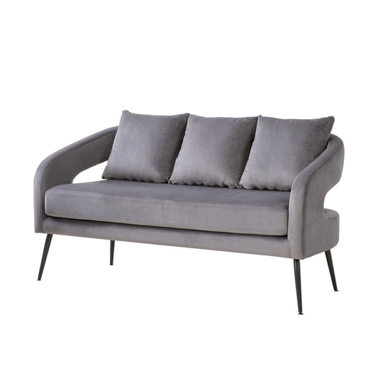 Modern Upholstered Velvet Open Back Loveseat Settee with 3 Pillows, Small Comfy Sofa 2 - Seater, Metal Legs, Charcoal - 1st Choice Furniture Direct