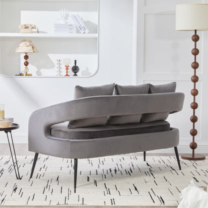 Modern Upholstered Velvet Open Back Loveseat Settee with 3 Pillows, Small Comfy Sofa 2 - Seater, Metal Legs, Charcoal - 1st Choice Furniture Direct